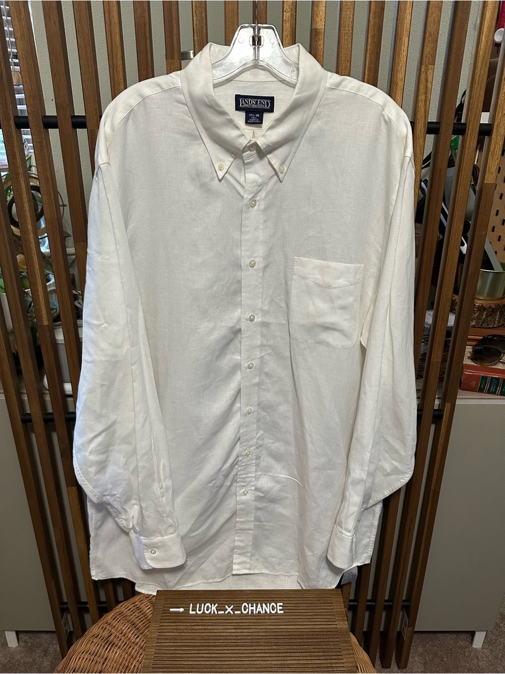 Vintage Lands' End Men's Cream 100% Hemp Long Sleeve Button Down Shirt 17.5 36 T